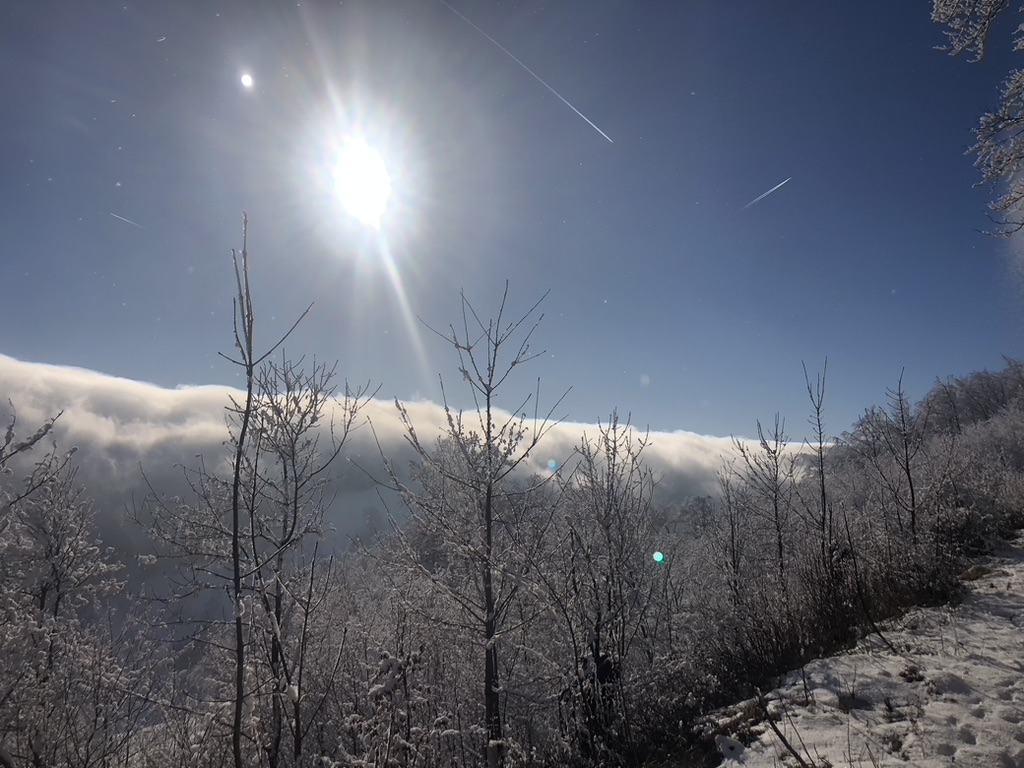 Nebel sinkt über den Berg